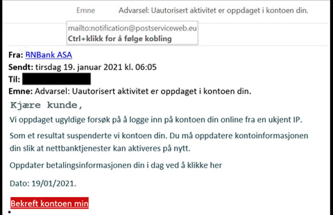 Bilde av hvordan e-post svindel ser ut