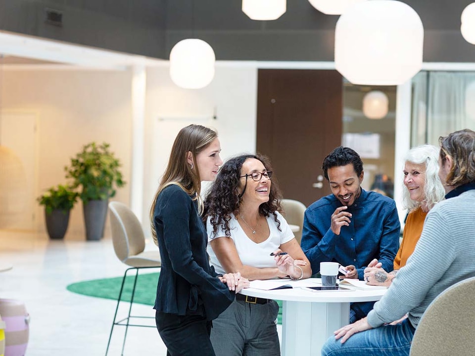 Kollegaer prater rundt bordet
