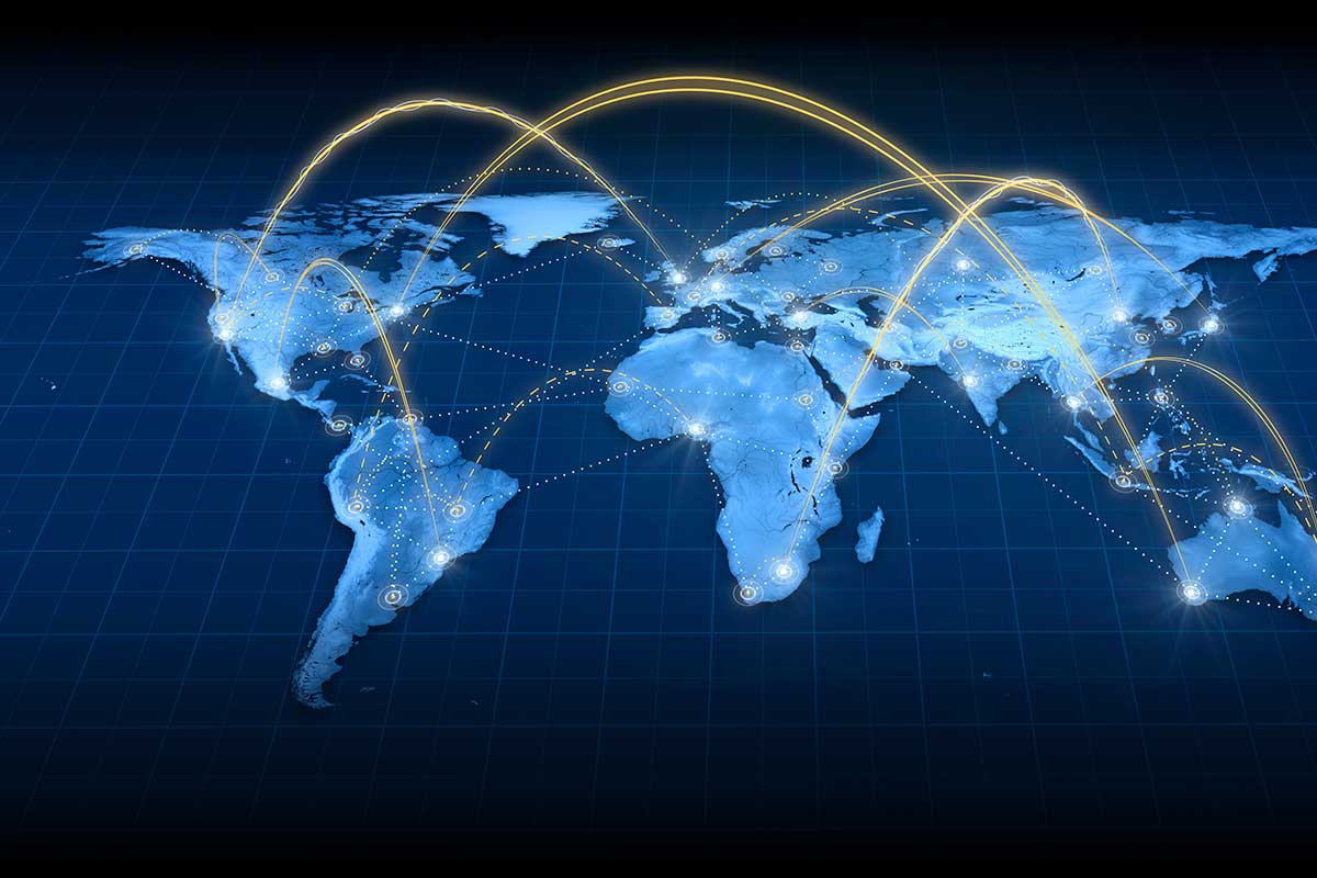 Kart med gule kommunikasjonslinjer