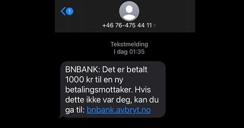 Tekstmelding for å vise hvordan svindel ser ut