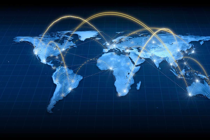 Kart med gule kommunikasjonslinjer