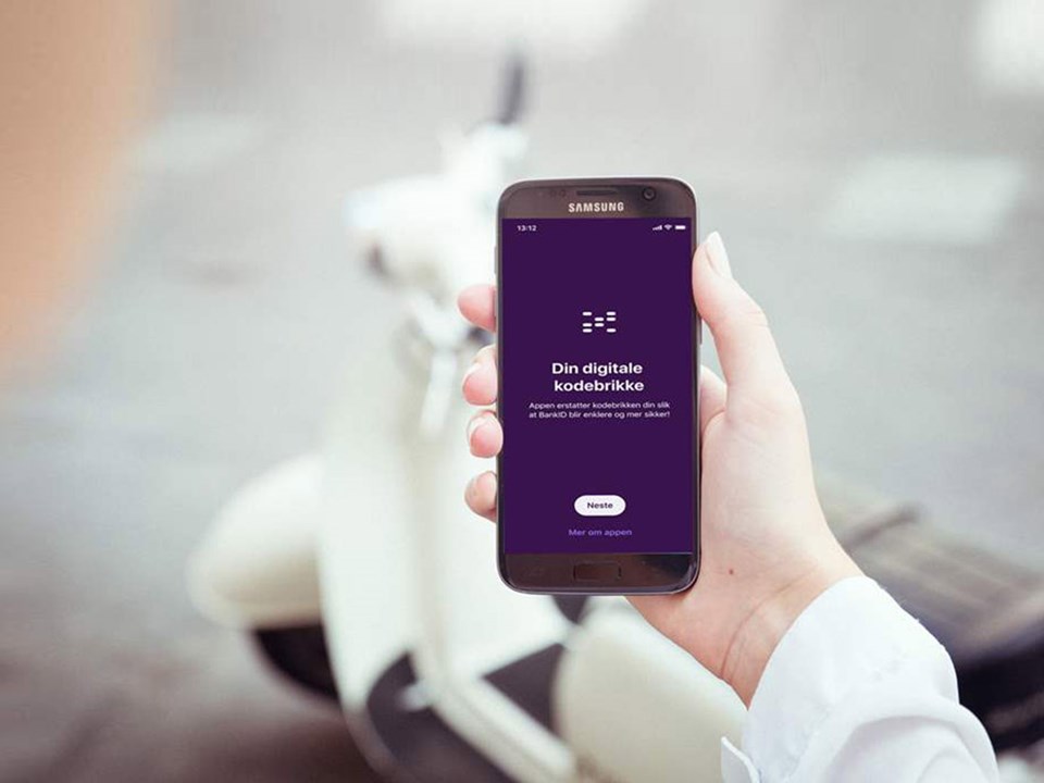 Mobil med bankID-app på skjermen - illustrasjon for BankID-app