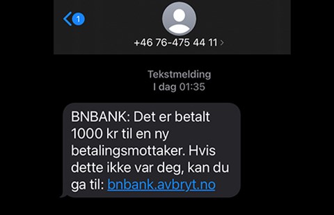Tekstmelding for å vise hvordan svindel ser ut